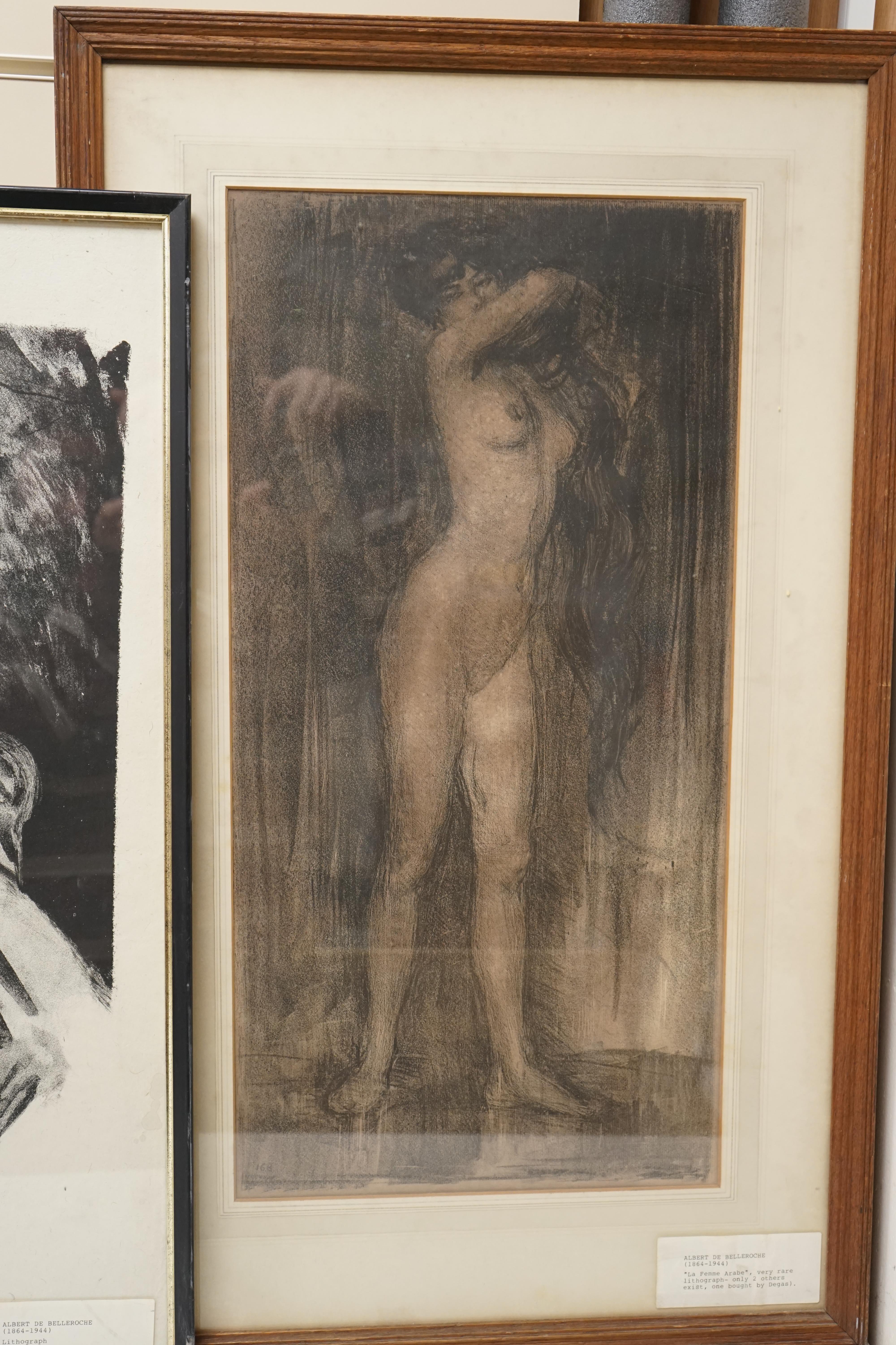 Albert de Belleroche (1864-1944), three lithographs to include ‘La Femme Arabe’ and two other portraits, one signed in pencil, others unsigned, largest 65 x 54cm. Condition - fair, some staining